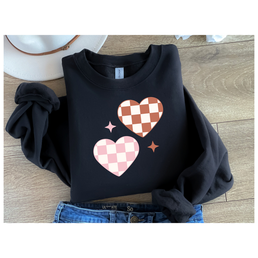 Checkered Heart Sweatshirts Unisex Crewneck