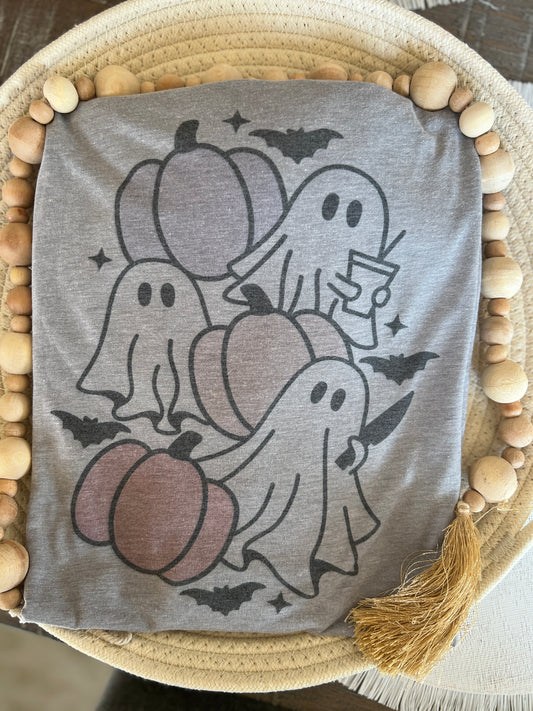 3 ghost & pumpkins Grey T-shirt